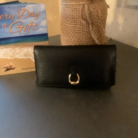 Ralph Lauren Bennington BLACK slim leather RL, GOLD Snap 